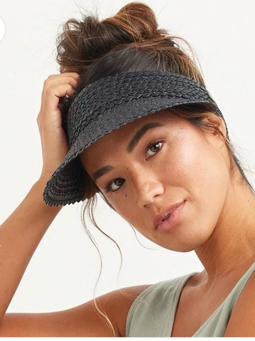 Woven Straw Visor - Black